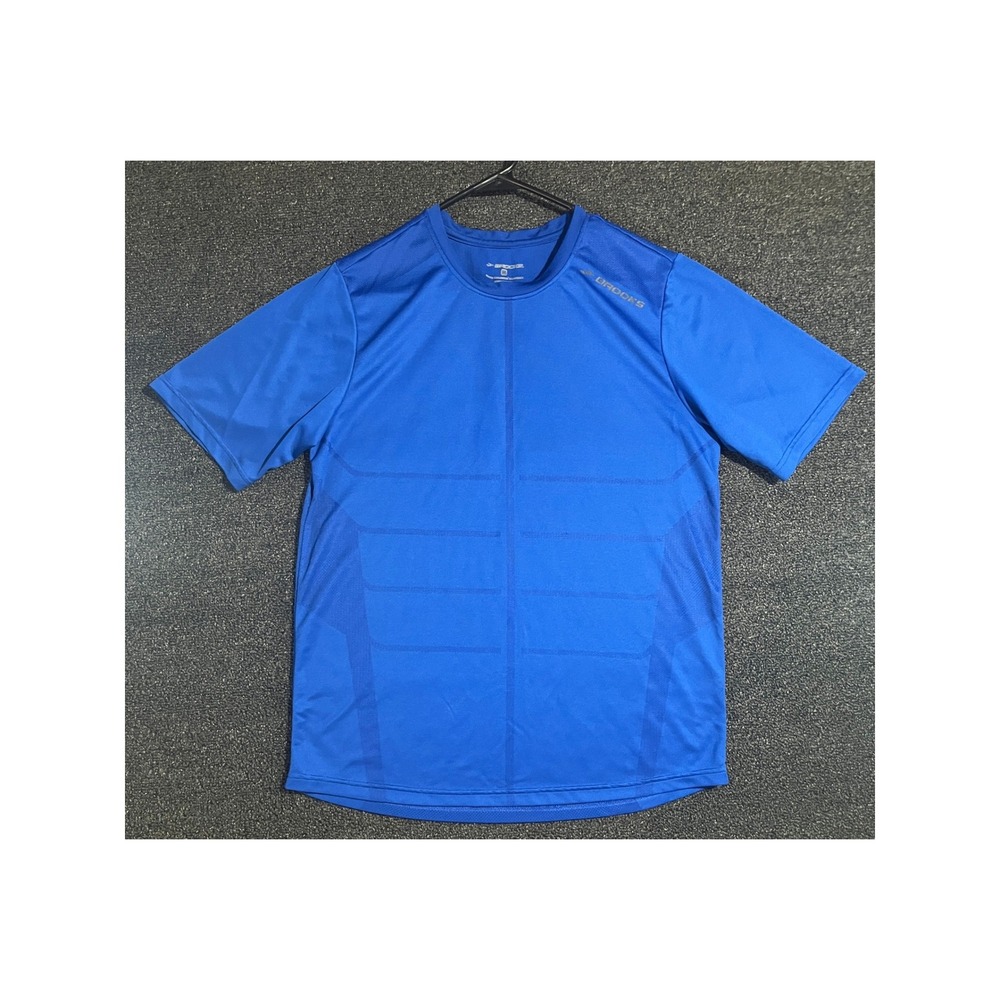 Brooks Mens Equilibrium Technology Running Shirt Blue Short Sleeve Size M